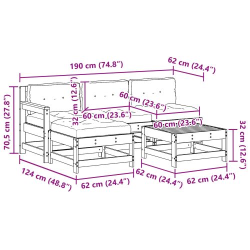 Комплект за почивка в градина 5 pcs Восъчно кафяво бор