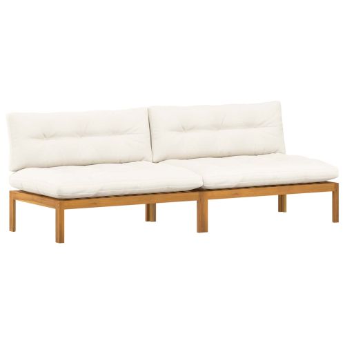 Среден диван 2 Брой Естествено и кремаво бяло Акациево дърво