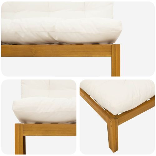 Среден диван 2 Брой Естествено и кремаво бяло Акациево дърво