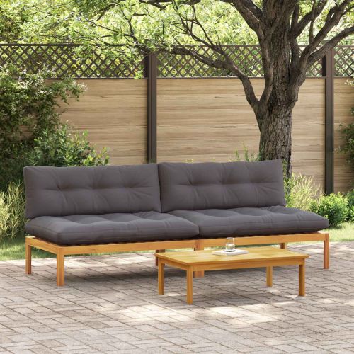 Среден диван 2 Брой Естествено и тъмно сиво Акациево дърво