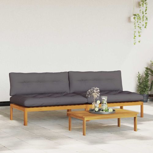 Среден диван 2 Брой Естествено и тъмно сиво Акациево дърво