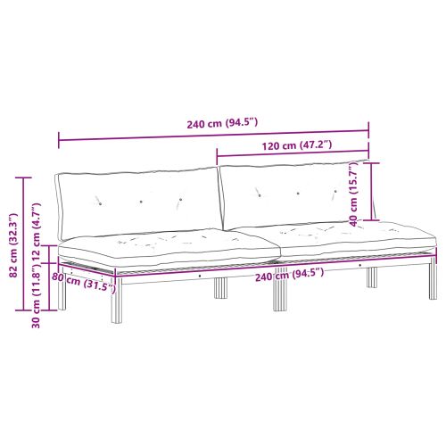 Среден диван 2 Брой Естествено и тъмно сиво Акациево дърво