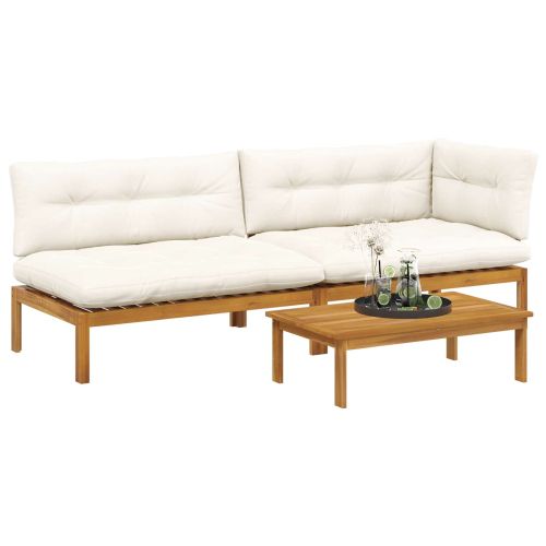 3 Брой Градински палетен диван единици Солидно акациево дърво