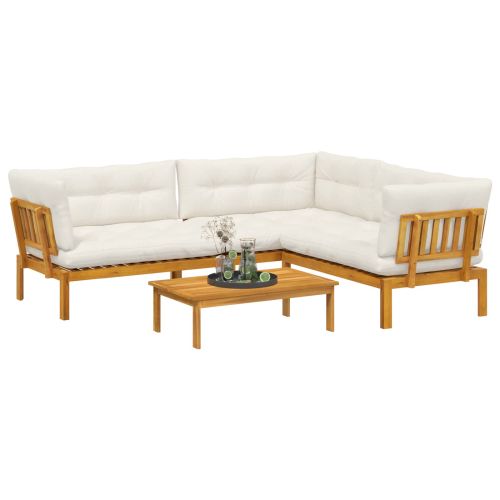 4 Брой Градински палетен диван единици Солидно акациево дърво