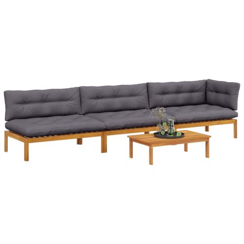 4 Брой Градински палетен диван единици Солидно акациево дърво