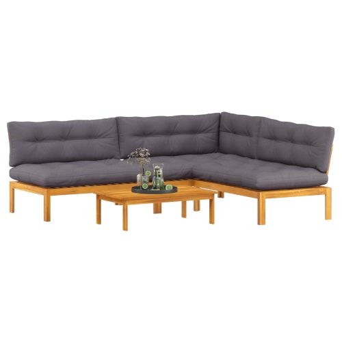 4 Брой Градински палетен диван единици Солидно акациево дърво