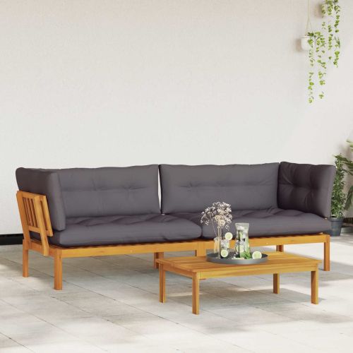 Градински палетен диван единици 2 Брой Естествено и тъмно сиво