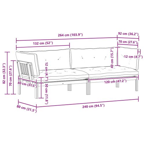 Градински палетен диван единици 2 Брой Светлокафяв и тъмен сив