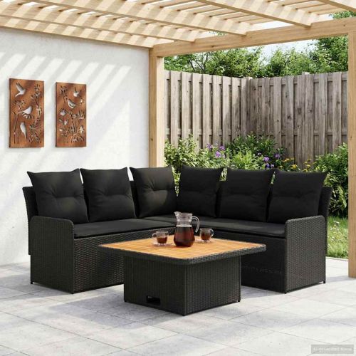 Комплекти мебели с възглавница 4 pcs Черно ПЕ ратан