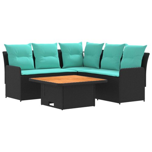 Комплекти мебели с възглавница 4 pcs Черен и Туркоаз ПЕ ратан
