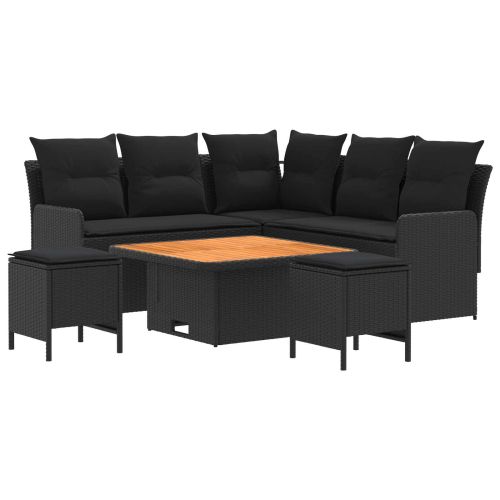 Комплекти мебели с възглавница 6 pcs Черно ПЕ ратан