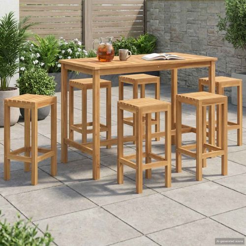 Набор за бар на открито 7 pcs Нетретирано Солидно тиково дърво