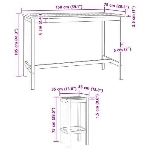 Набор за бар на открито 7 pcs Нетретирано Солидно тиково дърво