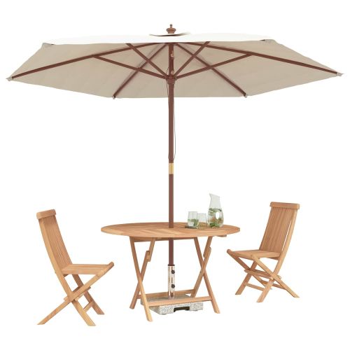 Градински бистро комплект 3 pcs Естествен Солидно тиково дърво