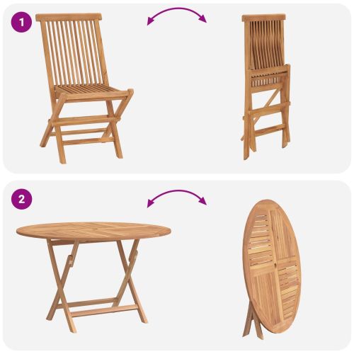 Градински бистро комплект 3 pcs Естествен Солидно тиково дърво