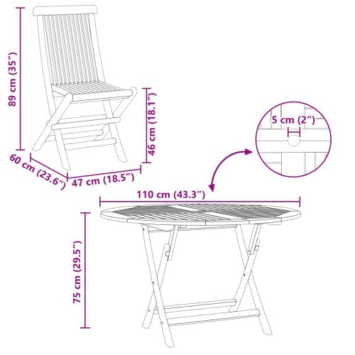 Градински бистро комплект 3 pcs Естествен Солидно тиково дърво