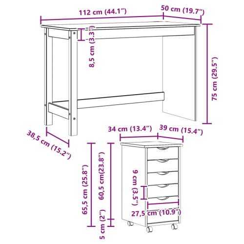 Комплект бюро и подвижен шкаф с чекмедже MOSS 2 pcs Кехлибарен